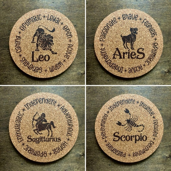 Zodiac Signs Encircled Cork Coasters Lot of 12 - Picture 2 of 9